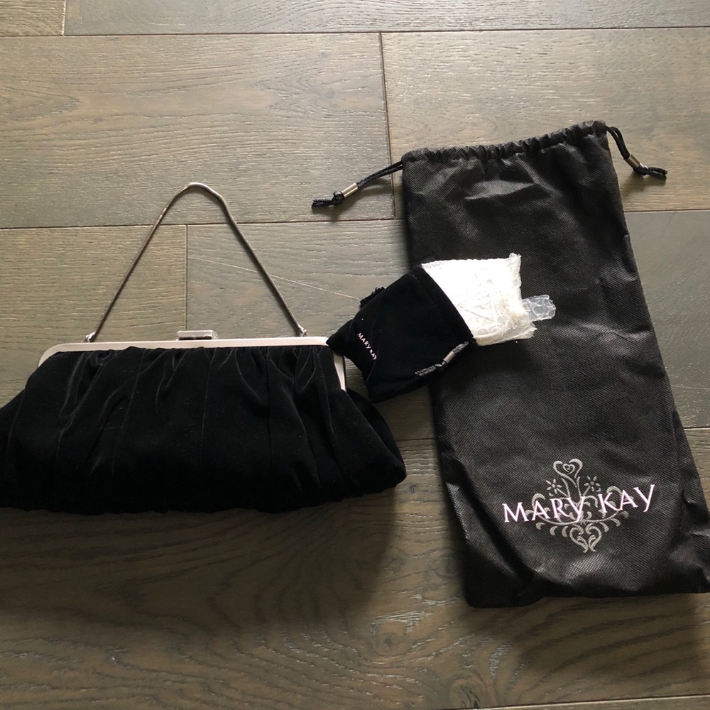 Black velvet clutch with mirror and bag